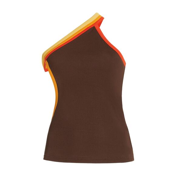 Christopher Esber Tops - Christopher Esber Brown Polyester Exclusive Verner Off-The-Shoulder Rib Top